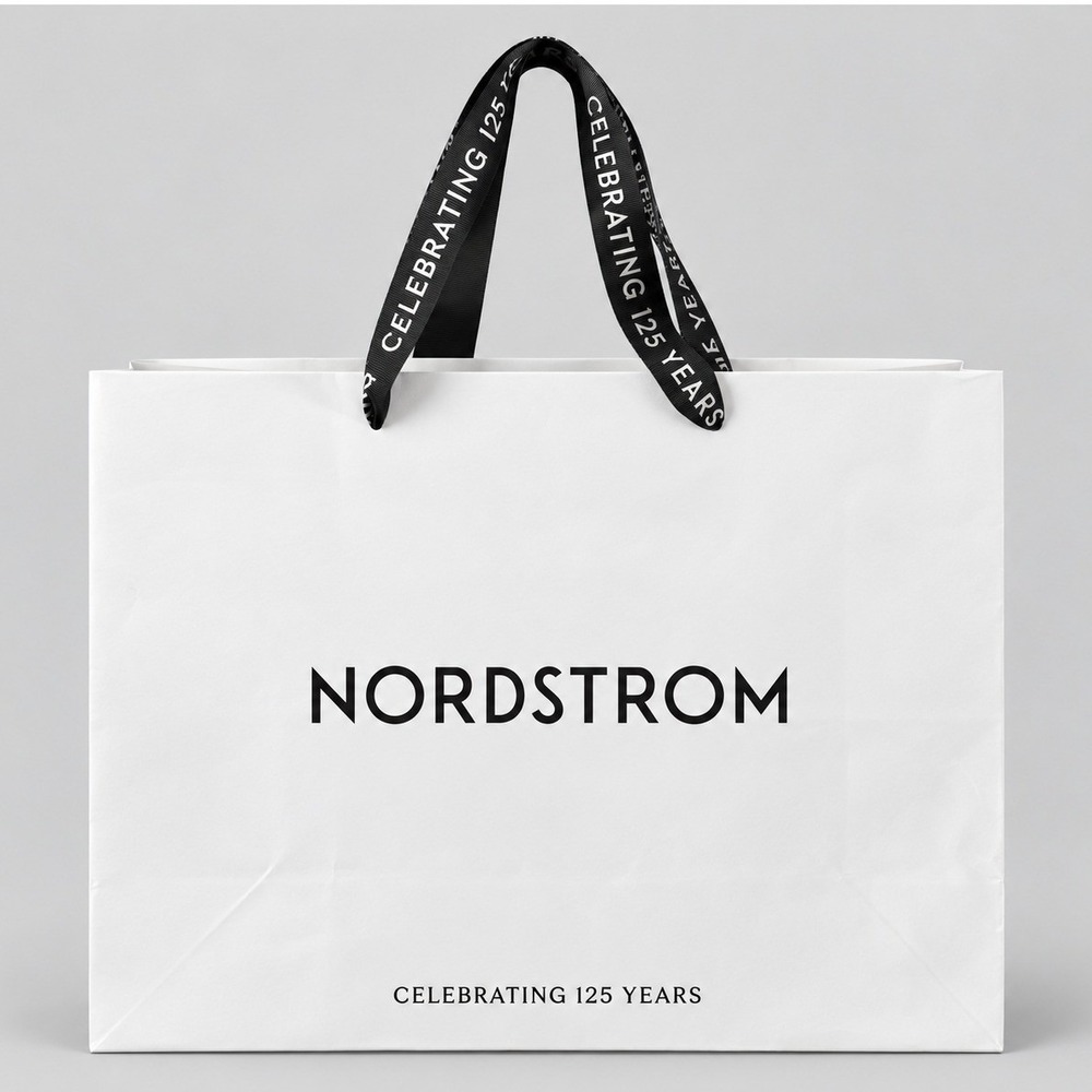 Nordstrom 125 Yr Anniversary Lg White Paper Shopping Bag Ribbon Handles16x12x6